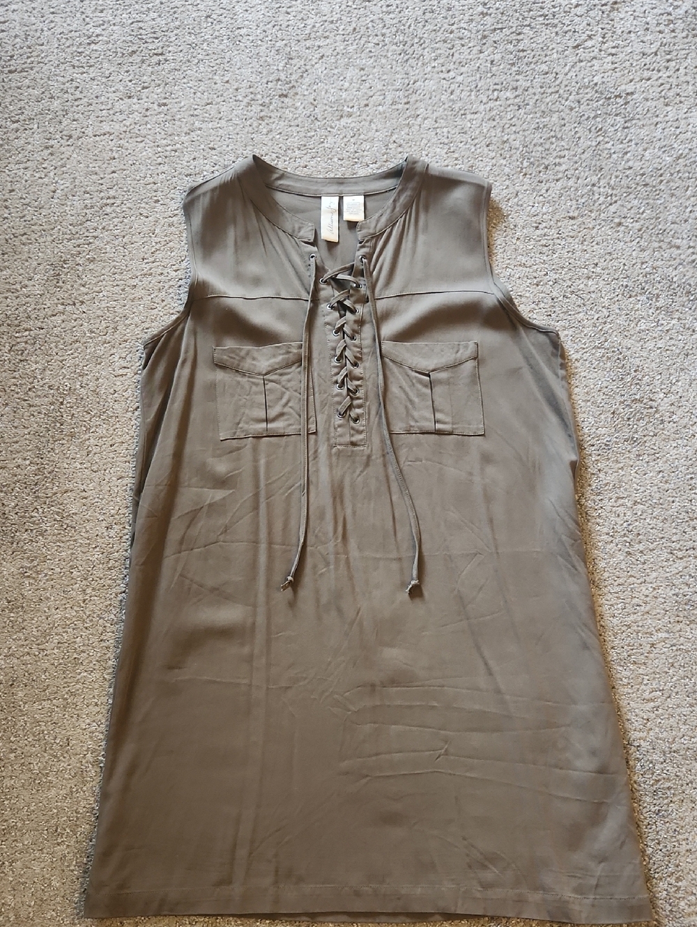 Allison Joy Olive Lace-Up Sleeveless Shift Dress